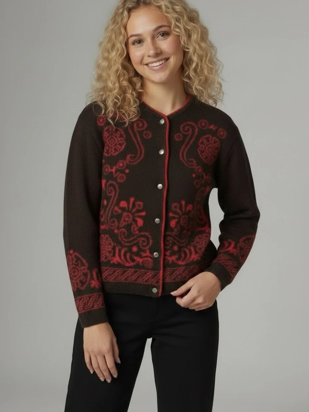 Pendleton Vintage 70’s-80’s Red & Black Button 100% Virgin Wool Cardigan-Large